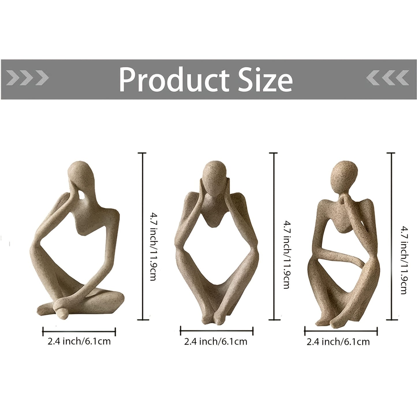Lot de 3 statuts Abstraites "Thinker" - Sculpture moderne en résine pour décoration intérieur