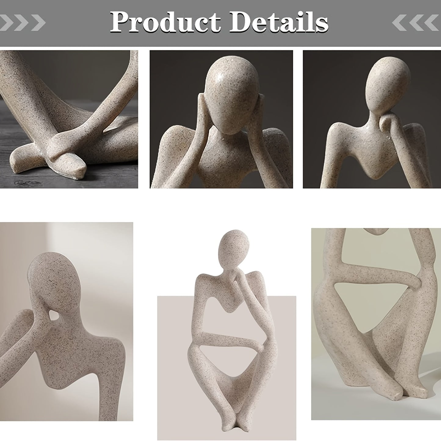 Lot de 3 statuts Abstraites "Thinker" - Sculpture moderne en résine pour décoration intérieur
