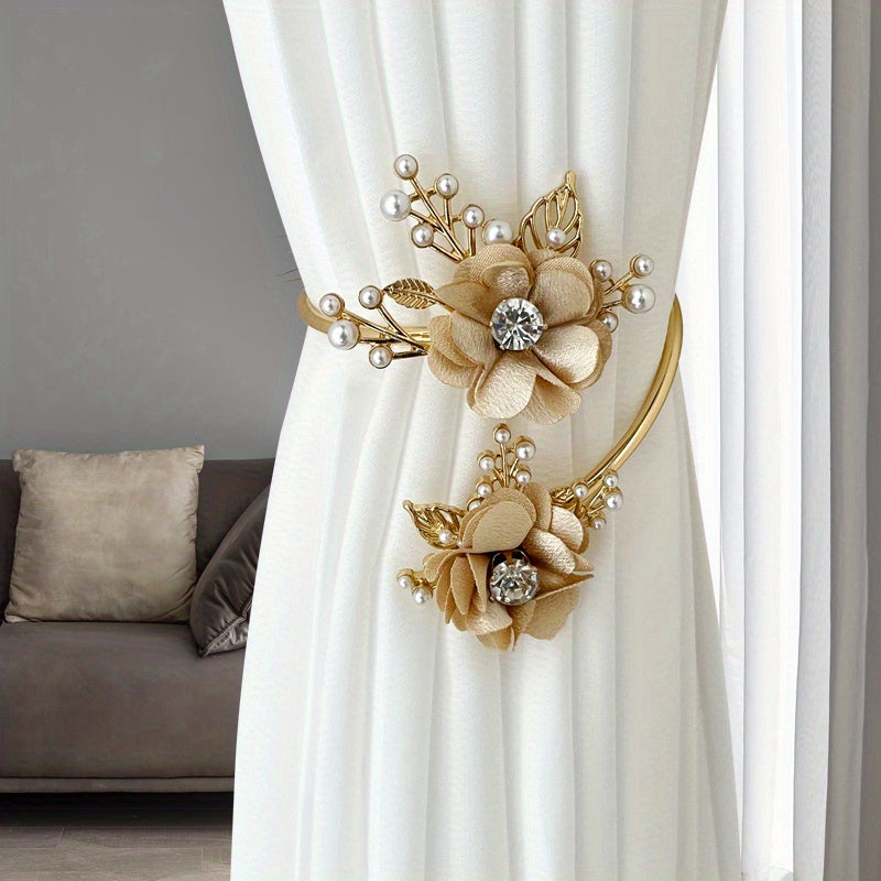 Attache rideau Elégante fleur & perles - Accessoire décoratif pour intérieur raffiné
