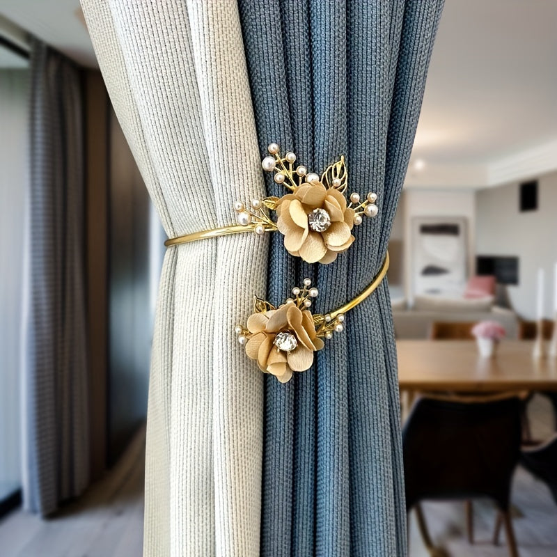 Attache rideau Elégante fleur & perles - Accessoire décoratif pour intérieur raffiné