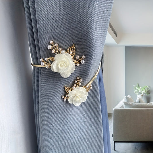Attache rideau Elégante fleur & perles - Accessoire décoratif pour intérieur raffiné