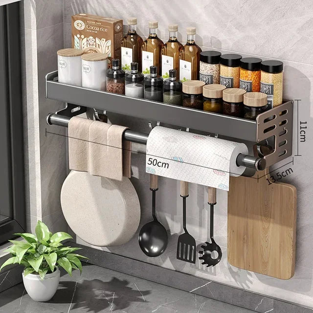 Étagère Murale de Cuisine Multifonction – Organisation et Élégance