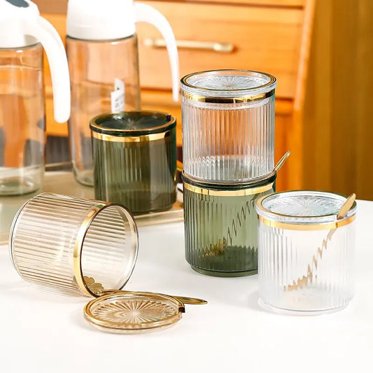 Set de 3 pots à épices avec cuillères et plateau- Rangement élégant et pratique
