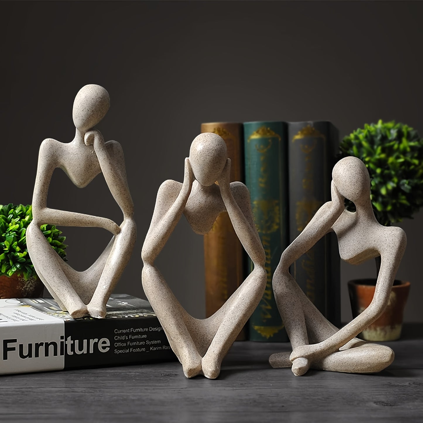 Lot de 3 statuts Abstraites "Thinker" - Sculpture moderne en résine pour décoration intérieur