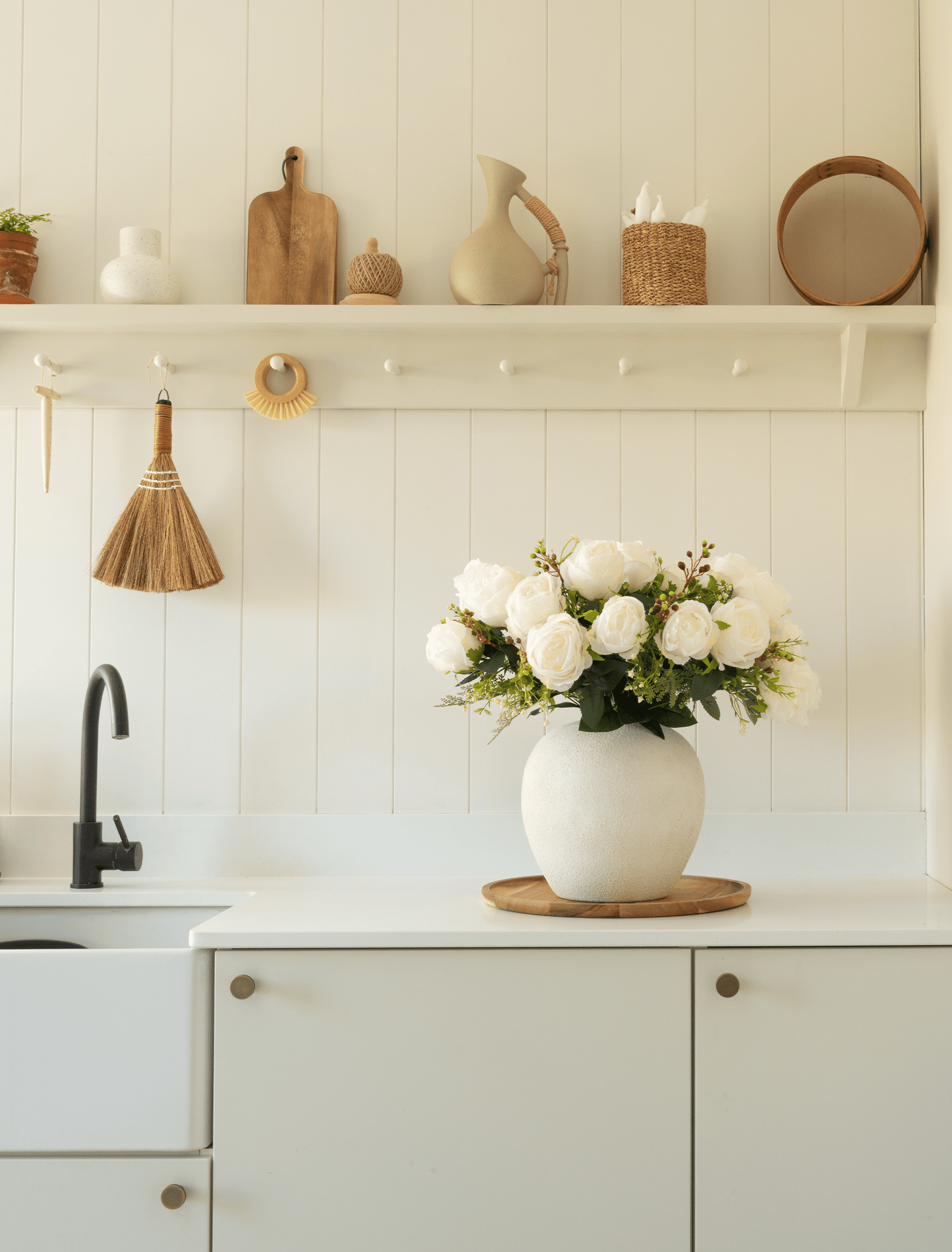 Bouquet Décoratif de Roses Artificielles – Blanc Ivoire, 21 Roses