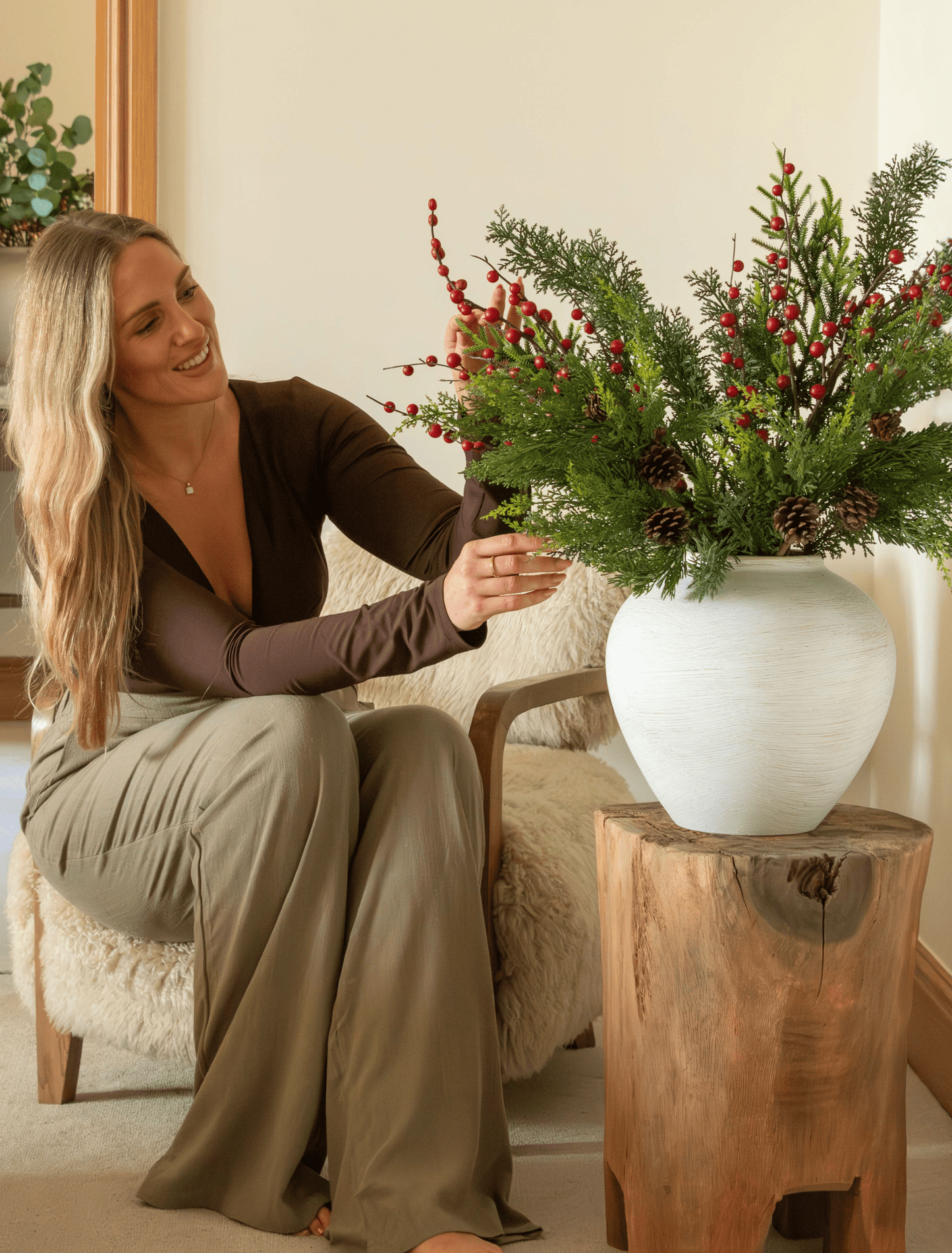 Plantes artificielles Fougères d’hiver & Baies rouges